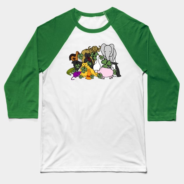 Cute Animals and Shamrock Fun for St Patricks Day Baseball T-Shirt by ellenhenryart